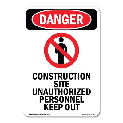 Construction Site ANSI Danger Sign Metal Plastic Decal