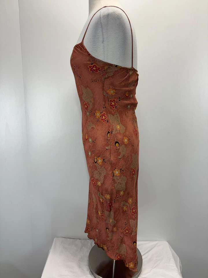 Vtg Y2K İZ Buyer Midi 7 Slip Dress Floral Forest Fairy Grunge Brown High Lo - Image 2 of 4