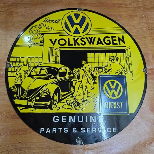 VOLKSWAGEN DIENST PORCELAIN ENAMEL SIGN 29 X 29 INCHES