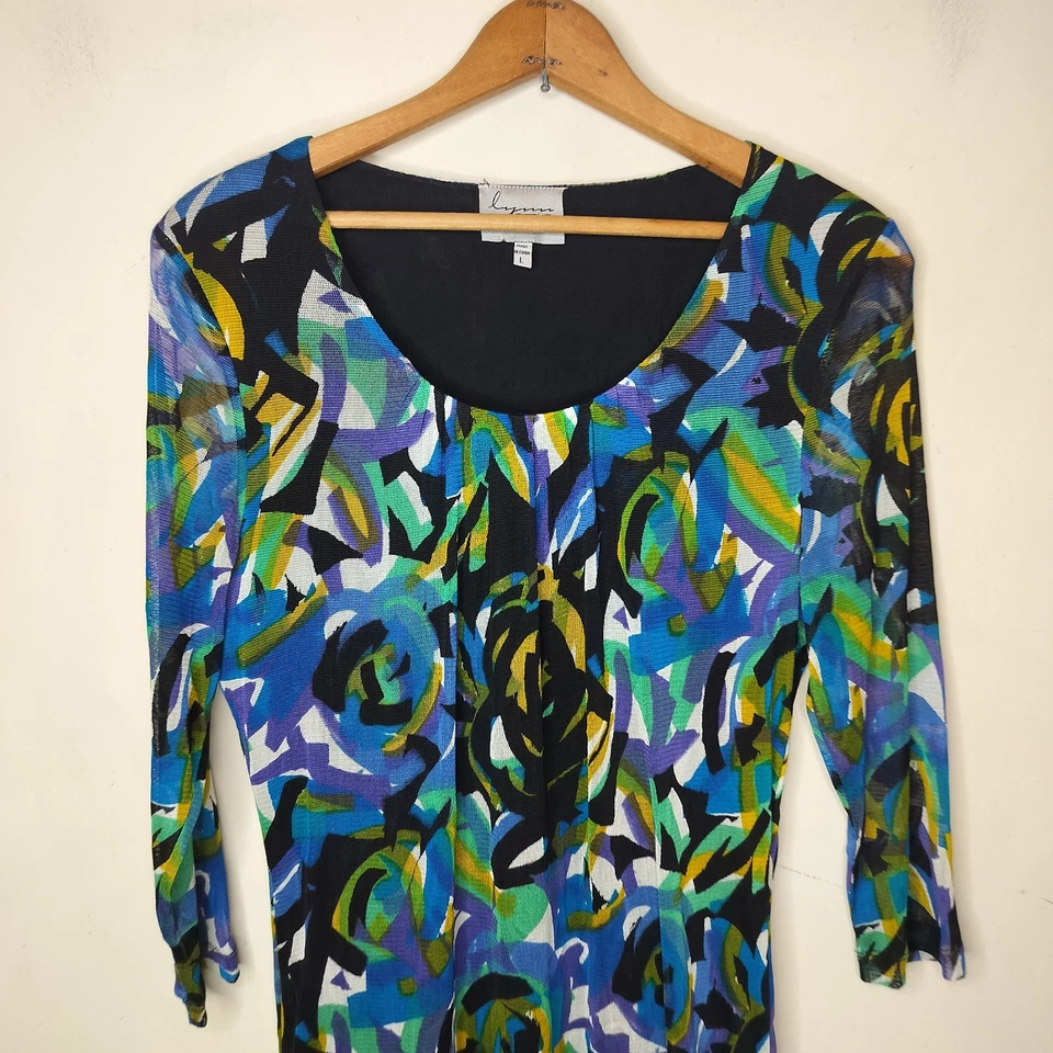 Top tejido de seda Lynn Ritchie talla grande elástico manga 3/4 colorido Foto 2 de 4