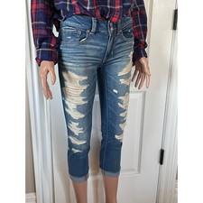 American Eagle Women sz 00 Jeans Distressed Medium Wash