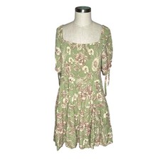AGUA BENDITA Target Floral Smocked Tiered Square Neck Puff Sleeve Mini Dress XXL