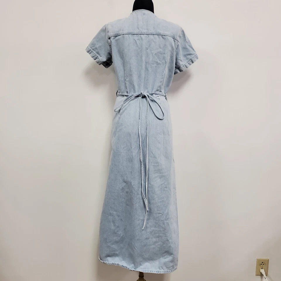 Zara Womens Short Sleeve Denim Wrap Maxi Dress Size L Blue Country Coachella - Image 3 of 4