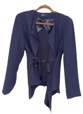 Stile Benetton US 8 / IT 44 Navy Blue LW Jacket Ribbon Tie Front/back Gorgeous