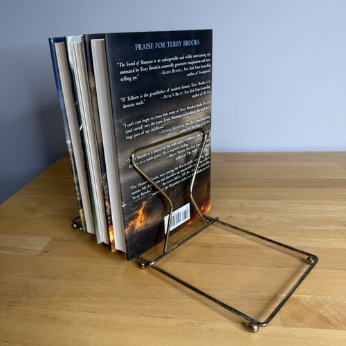 VTG MCM Gold Metal Sliding Adjustable Book Rack Stand Extending Book Holder Read - Foto 6 di 19