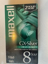 Maxwell VHS Tape Videocassette Blank Media T-160 8 Hour GX-Silver-New sealed