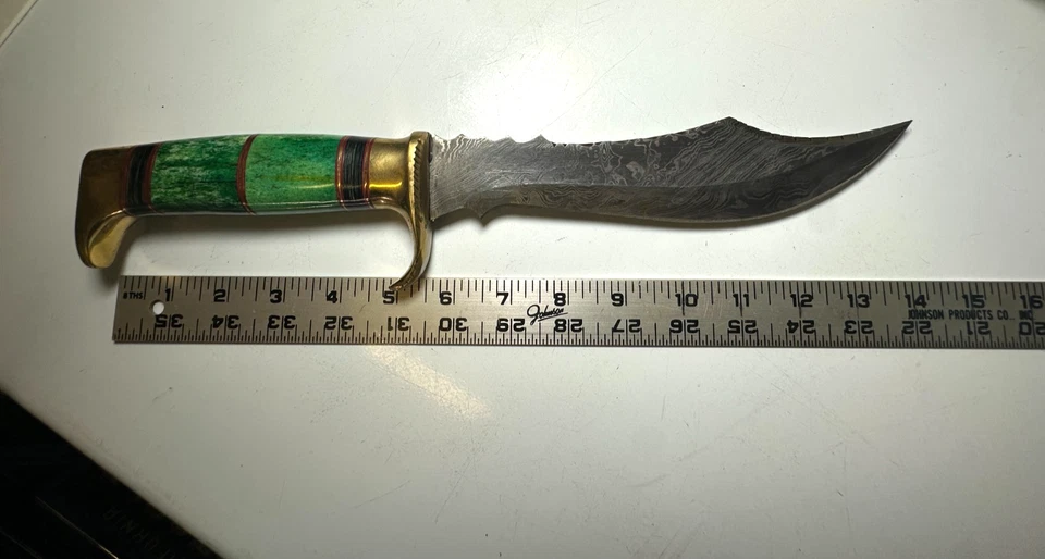 "Cuchillo de caza Damasco 14"" hecho a mano". Hecho a mano. ¡Pesado y sólido! Foto 3 de 4
