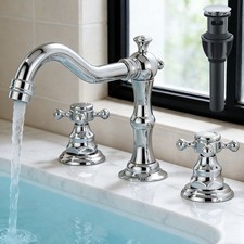 Bathroom Sink Faucet Polished Chrome 2 Handles 3 Holes Vanity Mixer Tap W/ Drain