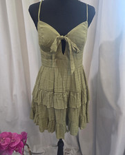 Windsor Green Sweetheart Strappy Sleeveless Tie Front Ruffle Bow Dress S