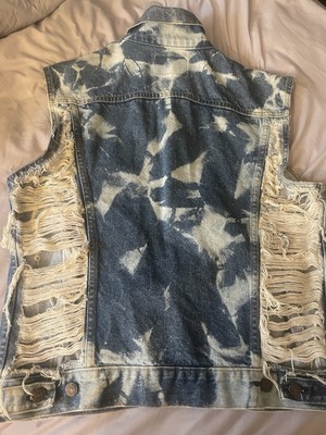 Denim Jean Vest American Flag USA Patriotic Distressed Western Biker Size XL