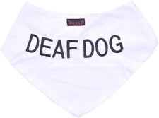 DEAF DOG White Dog Bandana Quality Personalised Embroidered Message. Neck Scarf