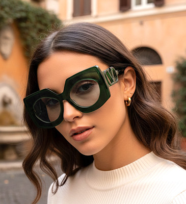 Valentino women’s VA 2012 3005/7C Ruthenium Azure blue mirrored sunglasses Hutch Anthropologie 100% silk salmon colored blouse - www  main image 3
