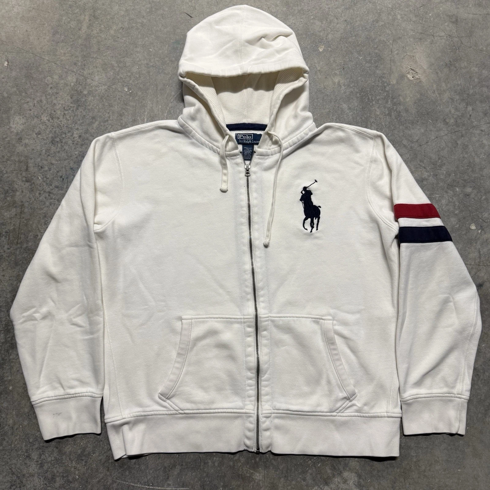 Polo Ralph Lauren VTG Y2K Full Zip Big Pony Hoodie White Thermal Lined XXL Prep