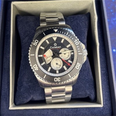 Cortebert Toulon CB3017-77 Night Shadow Quartz Chrono Date 44mm Steel Box&Papers
