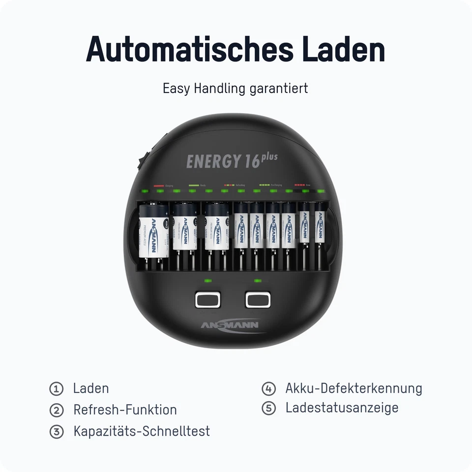 ANSMANN Ladegerät Energy 16 plus inkl. USB Ladebuchsen 1001-0004 - Bild 2 von 4