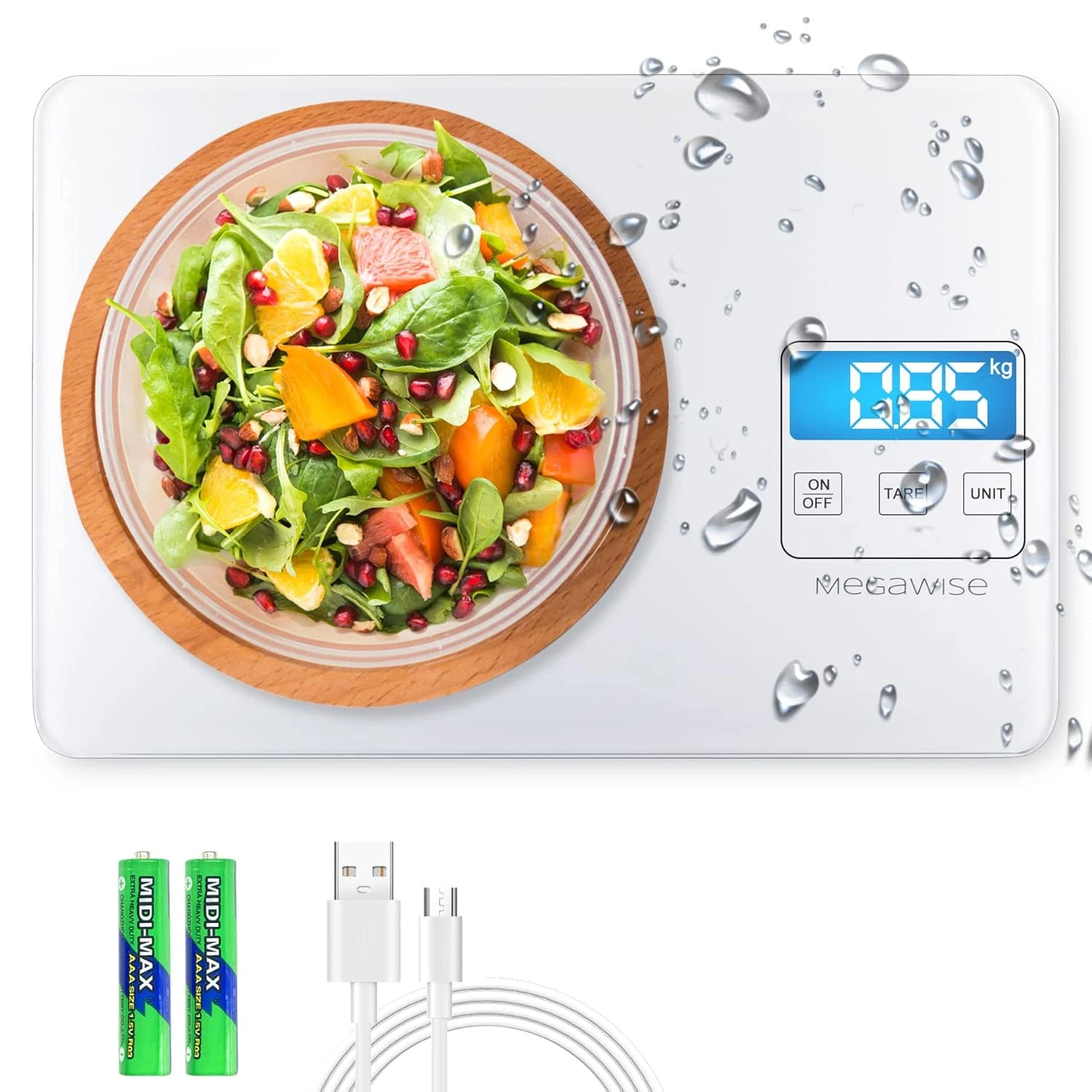 Bascula cocina digital de 15kg impermeable recargable precisa gramos y onzas