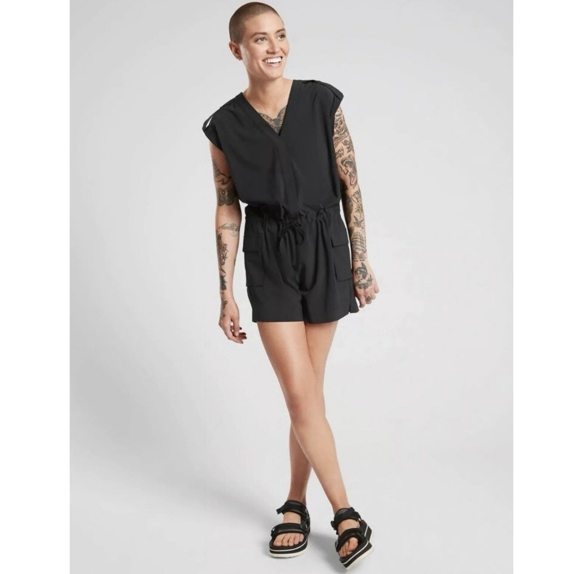 Athleta Womens Sutton Drawstring Romper Shorts Si… - image 1