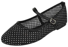 TOP MODA Women Rhinestone Mesh Flats Sparkly Mary Jane Ankle Strap ROSARIO Black