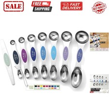 Stainless Steel Magnetic Measuring Spoons Set of 8 with Leveler, Dual Sided M...