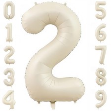 Cream Number 2 Balloons,40 Inch 2 Balloons Giant Helium Foil Mylar Beige 2