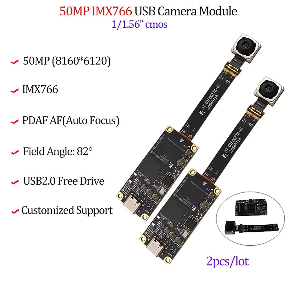 2 Stück USB Kamera Modul 50MP IMX766 PDAF AF Autofokus 82° UVC Webcam keine Verzerrung