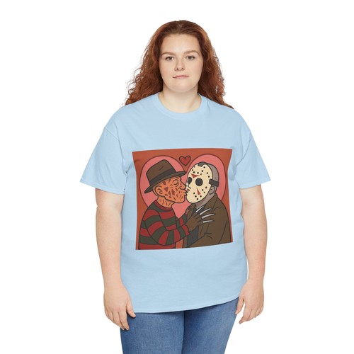 T-shirt Freddy Kissing Jason unisex cotone amore non muore mai coppia horror Halloween - Foto 9 di 157
