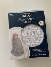 Halo SleepSack Fleece Swaddle Gray Blanket Adjustable Swaddle Wrap Bear New