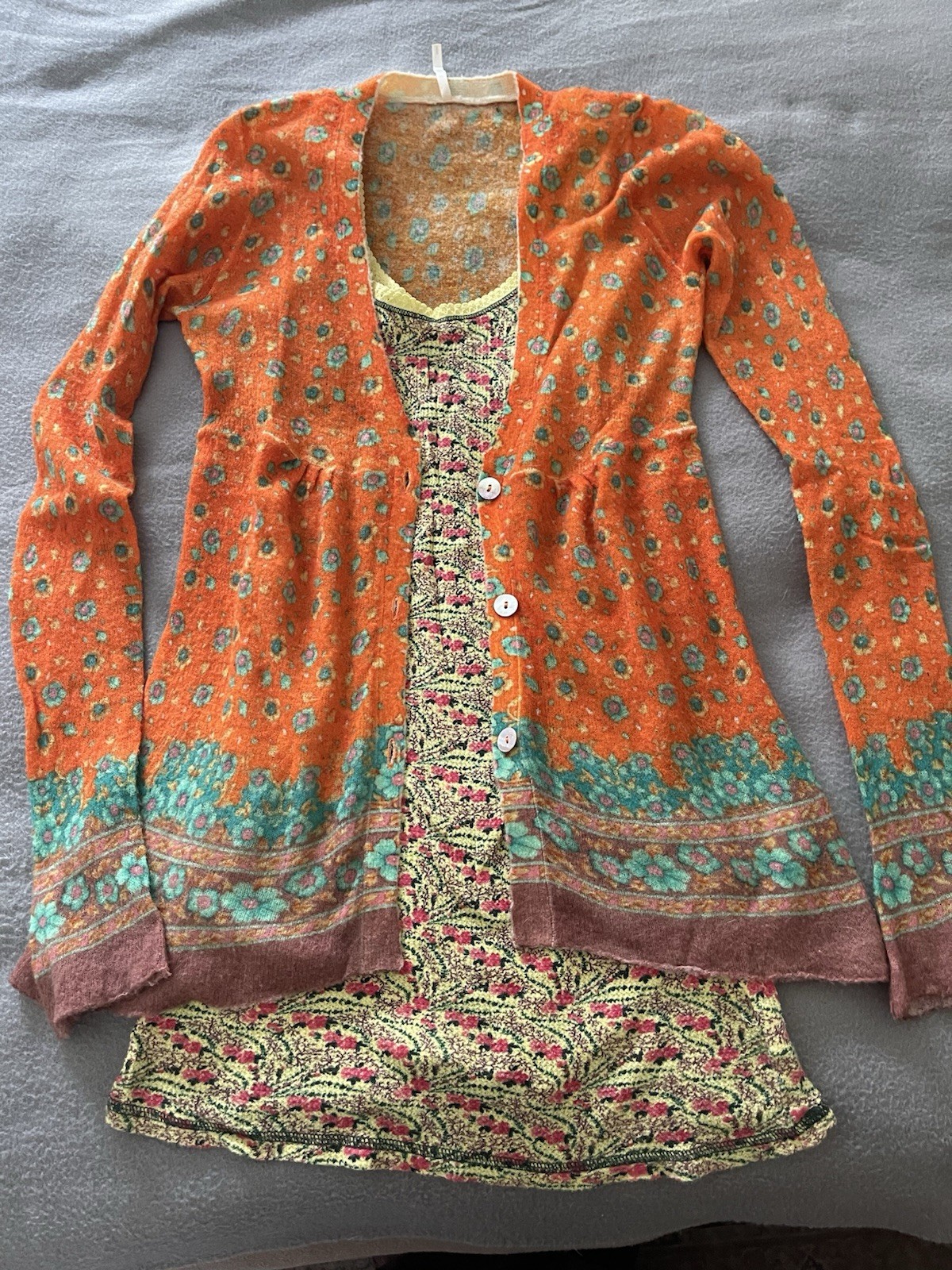 FreePeople Real Vintage Boho Babydoll Cardigan with Tank Top Size Small