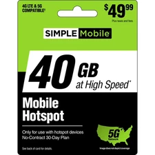 $45.99 SIMPLE MOBILE 40GB HOTSPOT REFILL FAST -- DIRECT  24 HR (EMAIL DELIVERY )