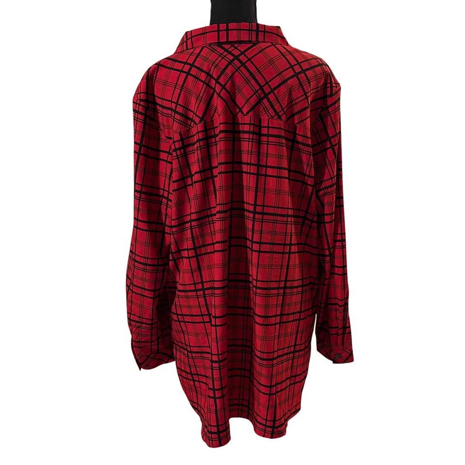 Top Susan Graver Fin de Semana Rojo a Cuadros Abotonado XL Artístico Madura Oficina Carrera Foto 3 de 4