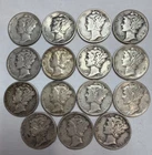#B [Lot of 15] Mercury Dimes 1937-1945 90% Silver Coins