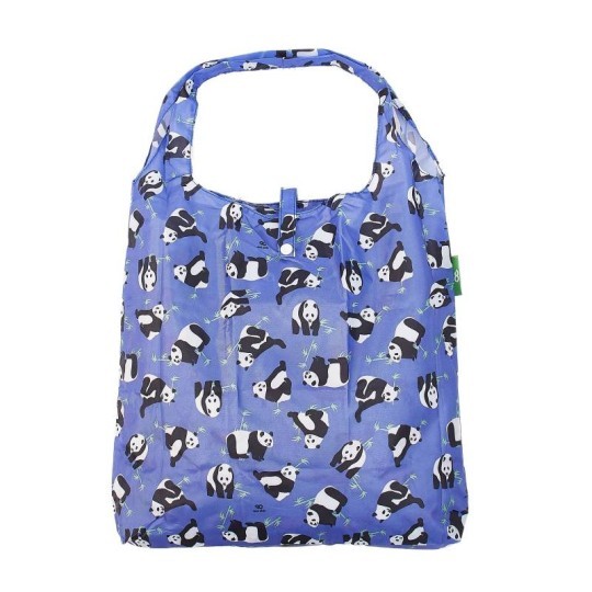 Eco Chic Lightweight Foldable Shopping Bag - Pandas Blue - BNWT