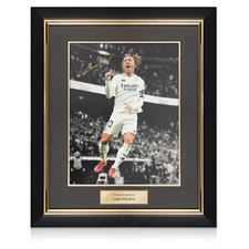 Luka Modric Signed Real Madrid Photo: Goal Celebration (Mono). Deluxe Frame