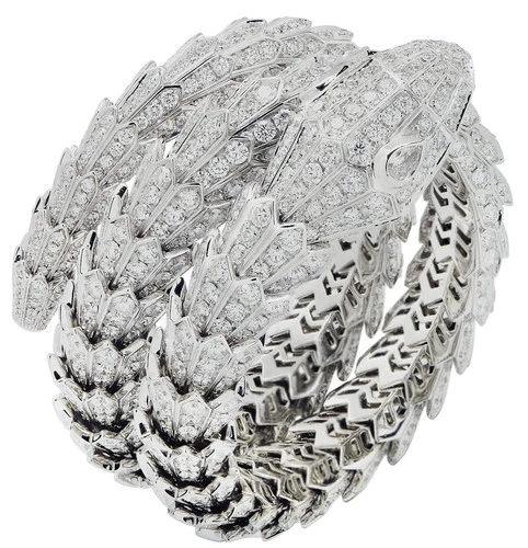 Bvlgari Serpenti Triple Wrap 18k White Gold Diamond Bracelet 50.34ct 17cm