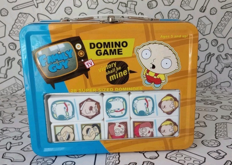 Family Guy Domino Game in Lunchbox Metal Tin - TV Show 28 Super Sized Dominoes