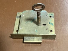 Vintage Brass Secure Superior 2 Lever Drawer Lock with 1 Key- 2-1/2" x 2" x 1/2"