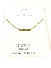 MARINA DE BUCHI Lumiela name Necklace “Jasmine” Gold Tone 16” Chain NEW! P503