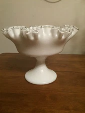 Fenton Silver Crest Milk Glass Footed Dish, Glass Compote