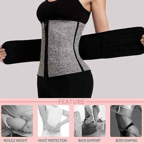 Neoprene Sauna Waist Trainer - Women's Corset Compression Sweat Belt - Gray, 2XL - Picture 3 of 5