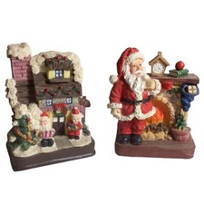 Santa Claus Resin Figurines Set of 2 Christmas Holiday Decoration
