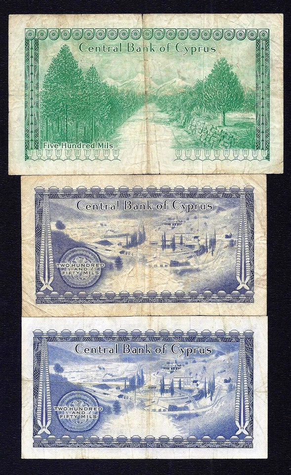3 NOTES CYPRUS 2 X 250 + 500  MILS 1972  + 1971 + 1982  P-41+42   - Image 2 of 2