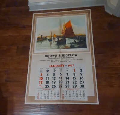January 1937 HUGE Brown & Bigelow St Paul MN Advertising Calendar 