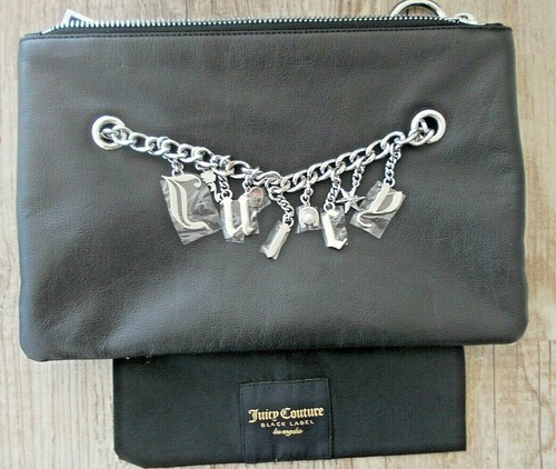 NEW WITH TAGS JUICY COUTURE BLACK LABEL BLACK CLUTCH W/ CHARMS & CHAIN DUST BAG - Picture 2 of 4