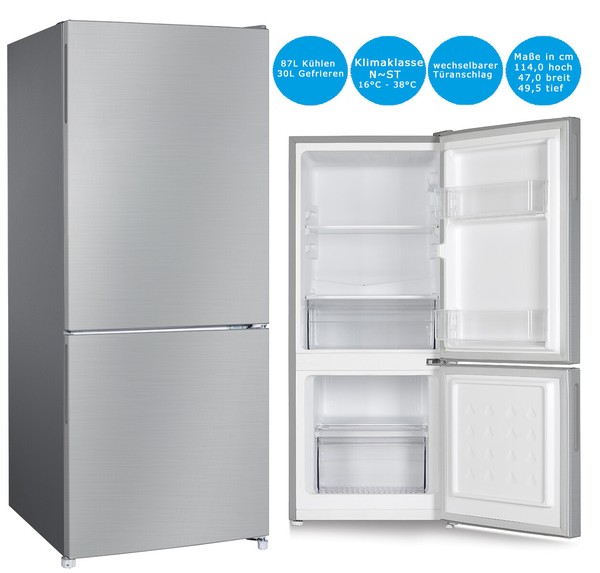 Pkm KüHl-Gefrierkombination 117 L Silber KüHlschrank Freistehend Led-image