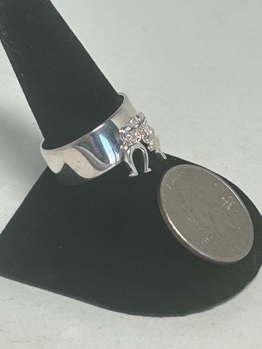 Sterling Silver 925 Lucky Four Leaf Clover Horseshoe Charm Size 9.5 Ring R1013 - Picture 2 of 2