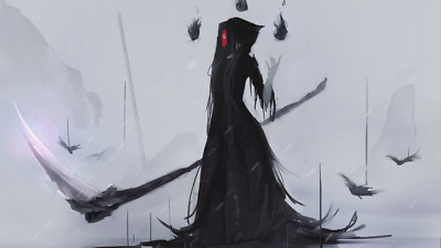 Anime aoi ogata grim reaper scythe mask black dress Playmat Game Mat Desk