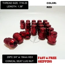 20pc 3/4'' Hex Bulge Acorn Red Lug Nuts 7/16 Closed End Chevy Buick Firebird