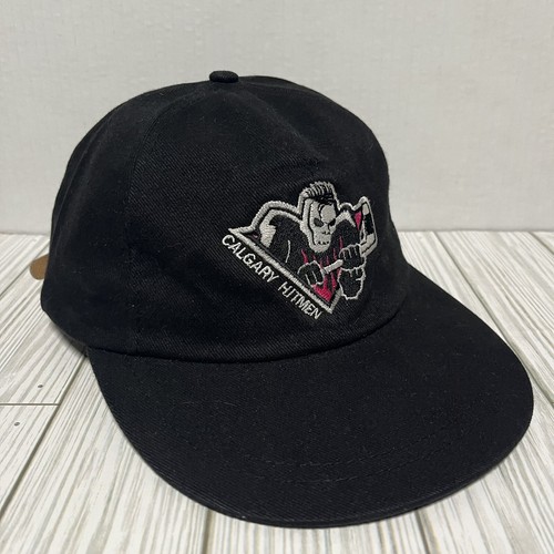 VINTAGE Calgary Hitmen Hat Cap Strap Back Bret Hart WWE Black Pink WHL Hockey - Picture 8 of 12