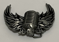 Men Women Silver Buckle Western Hip Hop Radio Music Microphone Fire Wings Rocker