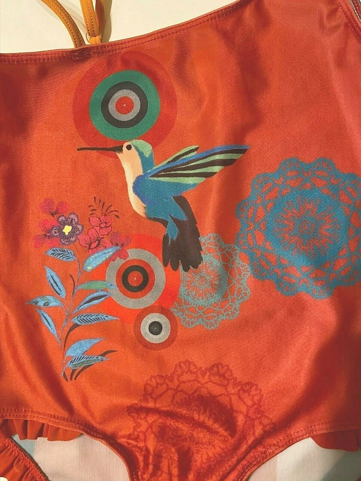 Desigual One Piece Kids Girls' Red/Blue/Green Adjustable Strap Swimsuit size S - Image 3 of 4